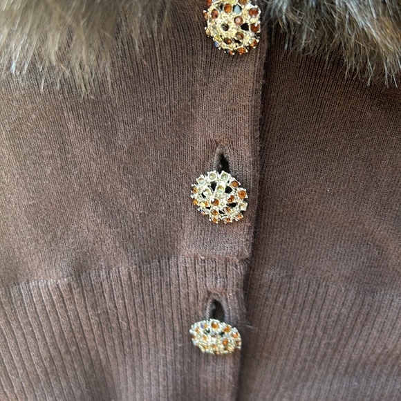 Ann Taylor LOFT Cardigan w/ Faux Fur Collar & stone embellished buttons (Dar) - Picture 3 of 5